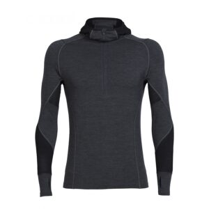 ICEBREAKER Mens Winter Zone LS Half Zip Hood JET HTHR/BLACK/LUNAR