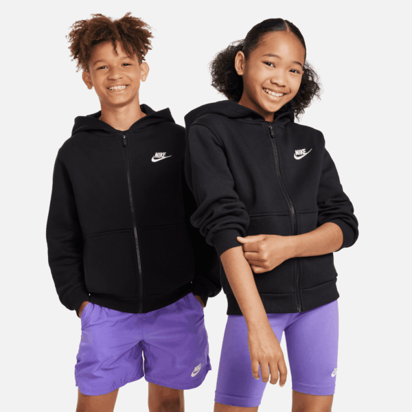 NIKE K NSW CLUB FLC HD FZ LS LBR BLACK/WHITE – Bild 2