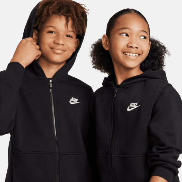 NIKE K NSW CLUB FLC HD FZ LS LBR BLACK/WHITE – Bild 5
