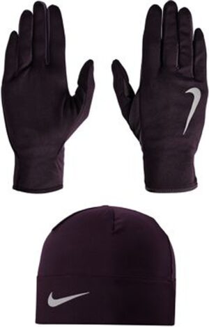 NIKE WOMENS RUN DRY HAT AND GLOV PORT WINE/NIGHT PURPLE/SI